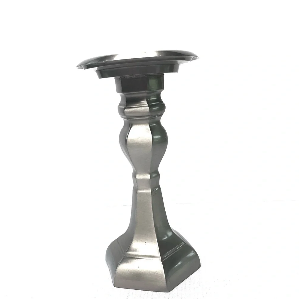 Pewter Brass Pillar Candle Holder 9” Geometric Candlestick Home Decor